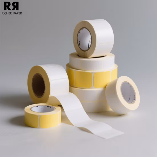 Rouleau d'étiquettes thermiques adhésives imperméables, vente directe d'usine personnalisée, 40x60, pliable en éventail, 4x6, taille personnalisée
