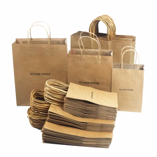 En gros personnalisé luxe artisanat cadeau brun blanc emballage Bolsa De Papel imprimé sac cadeau sacs en papier kraft avec votre propre logo